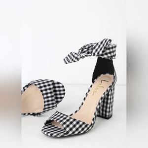 Lulus Covington Black and White Gingham Ankle Strap Heels - 6